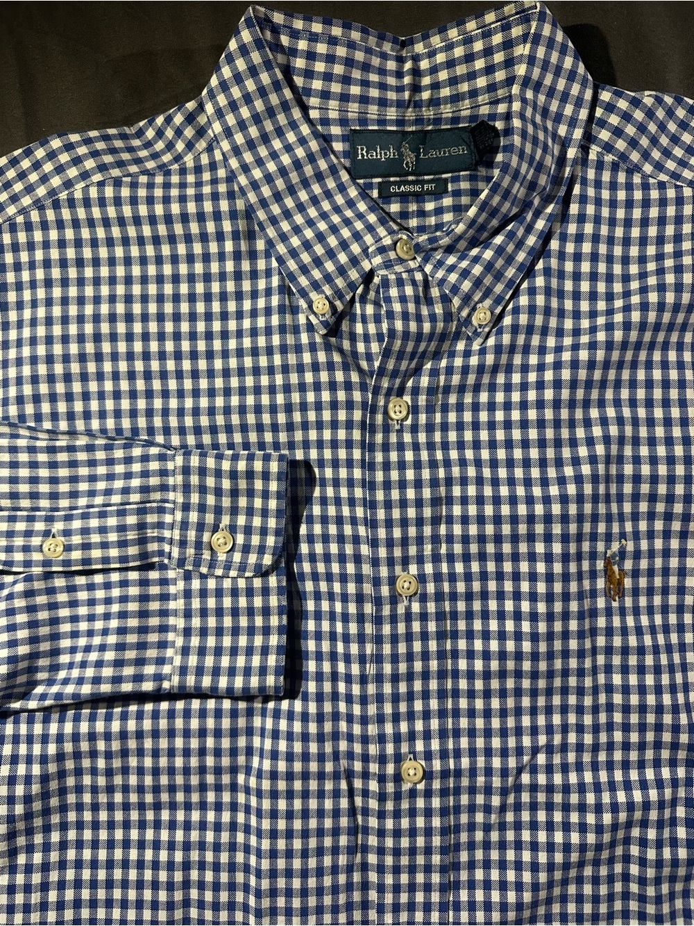Vintage Ralph Lauren Button Shirt Mens Size XL Blue Gingham Flesh Pony | Preppy